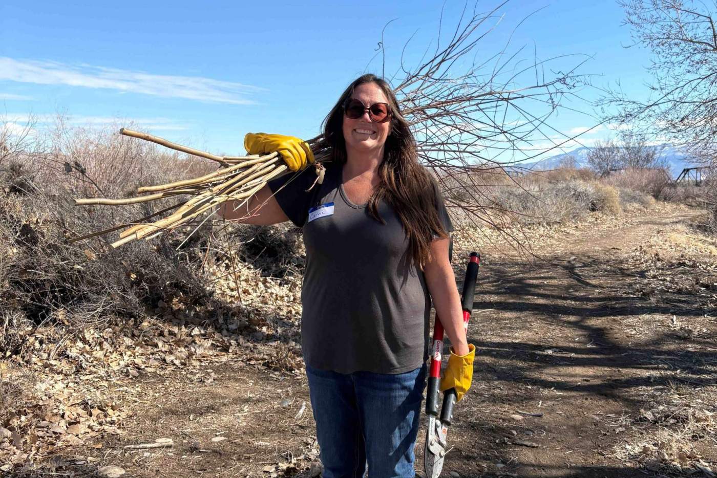 woman holds plant cutting