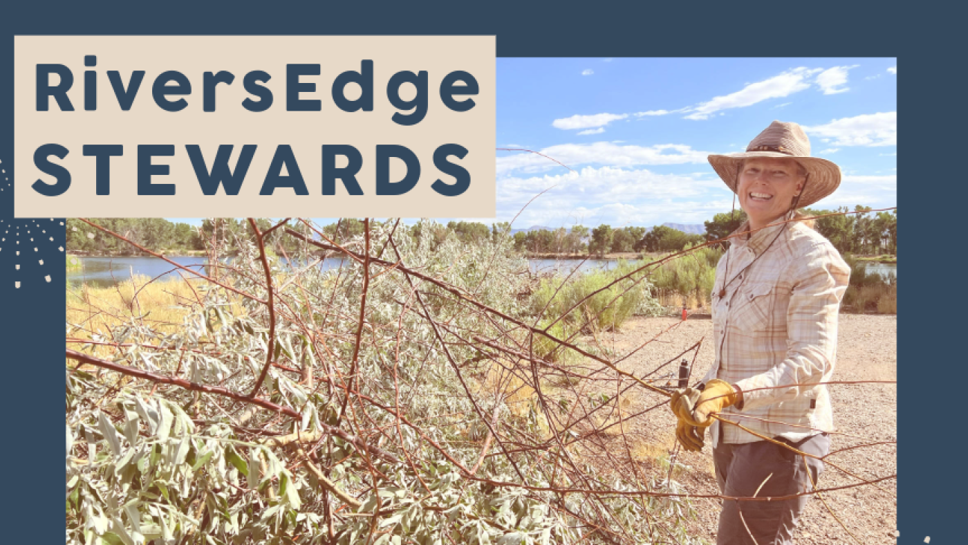 RiversEdge Stewards flyer with woman cutting Russian olive